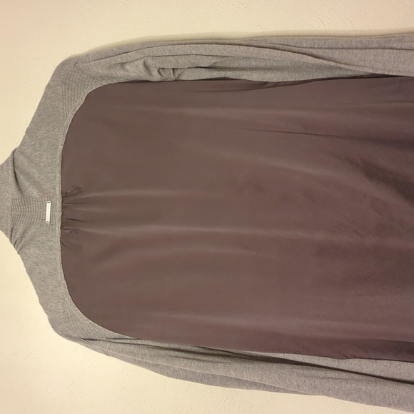 Blanc Noir long lineinimalist Grey Cardigan Topper back cotton silk panel Sz L - Picture 5 of 10